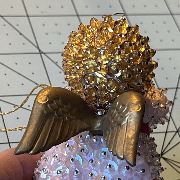 Vtg Sequin Push Pin Christmas Ornament Angel Blue Boy Pink Girl Brother Sister - Picture 11 of 12